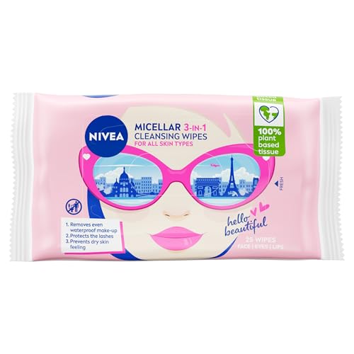 NIVEA Limited Edition Micellar Cleansing Wipes (25pcs) Biodegradable with Micellar Technology Facial Wipes Effectively Removes Waterproof Make-Up and Mascara (Packaging maybe in different color)