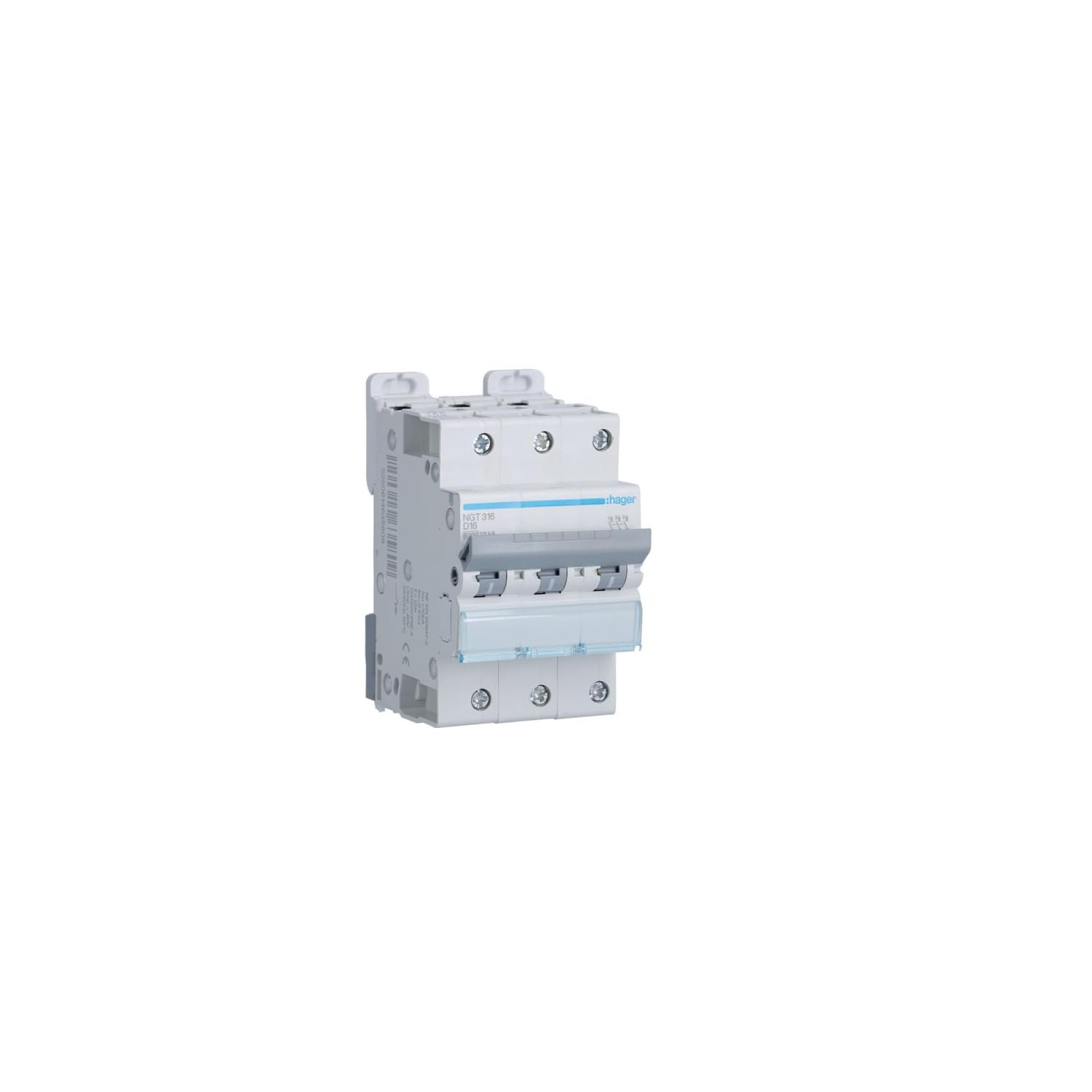 Disjoncteur 3P- sans neutre - 6-10kA - 16A - 3 modules - Courbe D - NGT316 - Hager