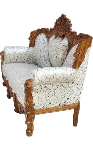 Image of Wooden 5 Seater Sofa Set with Center Table, Solid Wood Hand-Carved Sofa with Traditional Design Furniture for Living Room, Home, Office