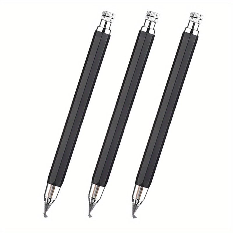 JOMPENS 3 Pack 5.6mm Metal Automatic Pencils - Ideal for Engineers & Artists - Multiple Colors Available (Black/Blue/Green or Assorted) - Perfect for Engineering Drawing & Sketching (Black)