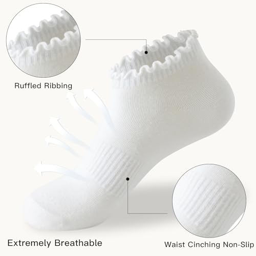 Image of No Show Socks Womens Low Cut Non Slip Cute Ruffle Ankle Socks 6 Pairs