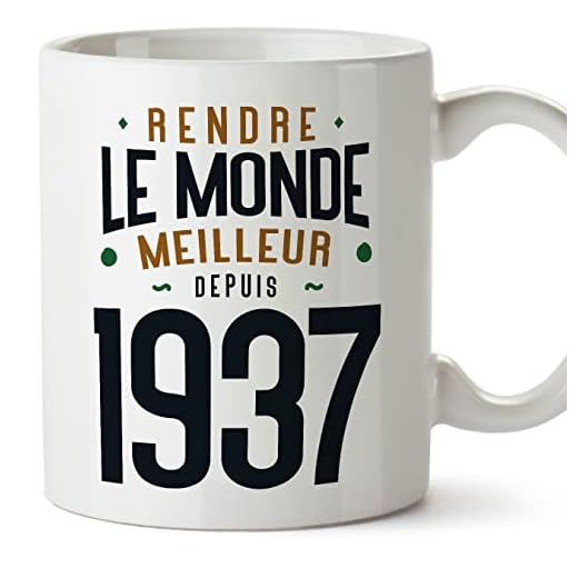 MUGFFINS Tazas 1937 Cumpleaños - En Francés - Rendre le Monde Meilleur - 11 oz / 330 ml - Regalo original y divertido