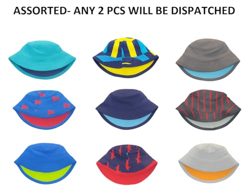Image of Unisex Kids Cotton Bucket Hat - Reversible, Lightweight & Breathable Summer Sun Hat (Pack of 2)