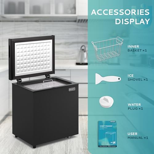 Image of EUHOMY 1.8 Cu.Ft Chest Freezer with Removable Basket, Small Deep Freezer Adjustable Thermostat, Quiet Mini Freezer with Top Door, Energy Saving for Apartment /Garage /Basement /Dorm /Home,Black