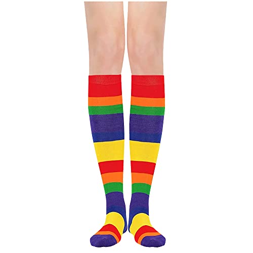 Image of DOOVID Casual Knee High Socks for Women Tube Socks Elasticity Athletic Socks Thin Stripe Knee High Stockings