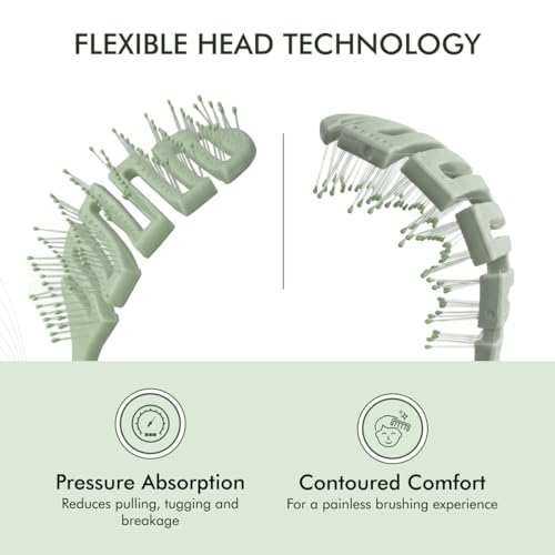 Image of IKONIC Me Flexible Paddle Hair Brush IKM-2509 Eco Conscious, Flexible Head Detangling Brush, Zero Breakage, Anti Frizz Ion Bristles, Wet Dry Use, Smooth Tangle Free Shiny Hair - Jade Green