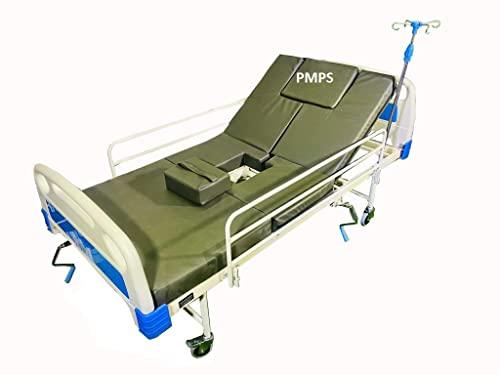 PMPS 3 in1 Commode Bed with Head Elevation I Left & Right Turn for Diaper Change I Bed Sore Preventions I Safety rails I IV Pole I Head wash basin I Food table I Wheels for bedridden patient at home