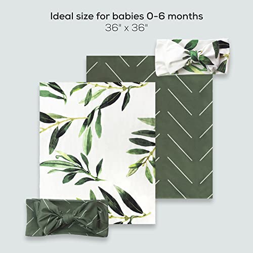 Image of First Landings Newborn Swaddle Set - Baby Swaddles and Matching Headbands for Boys and Girls - Baby Blanket for Newborn Photography, Nursing Covers, Burp Cloths - Olive, 36 inch x 36 inch (Set of 2 Each)
