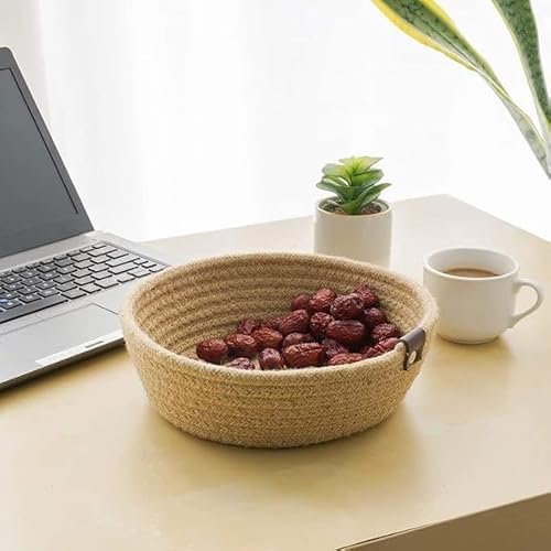 Image of 100% Natural Jute small box mini rope paper storage Round hamper baby nursery tray bucket for Living Kitchen, Office, Drawing Room,fruits, kitchen, office, Set of 3 (BEIGE)
