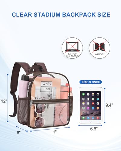 Image of Clear Backpack for Stadium Events, 12x12x6 Small Clear Plastic bag with Reinforced Straps for Game Security Festival Concert