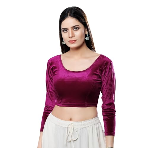 Image of Vamas Women's Velvet Non-Padded Stretchable Long Sleeve Saree Blouse (A-41.N)