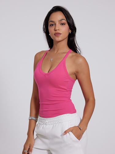 Image of Danysu V Neck Racer Back Tank Tops for Women Padded Fitted Long Basic Cami