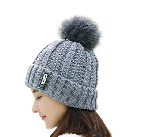 Image of SYGA Winter Beanie Hat for Women Warm Thick Cotton Lining Knit Bobble Pom Pom Skull Cap Fleece Lined Warm Cap Outdoor Sports Hat for Ladies Women Girl Free Size