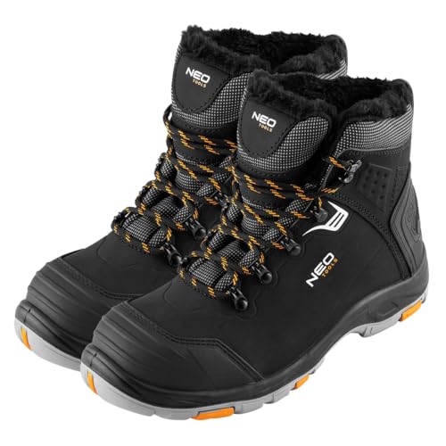 NEO TOOLS Bottes de sécurité et de travail pour homme et femme – Bottes de sécurité noires doublées S1 SR CI FO Embout composite 200J Nubuk/TPR, Noir , 44 EU