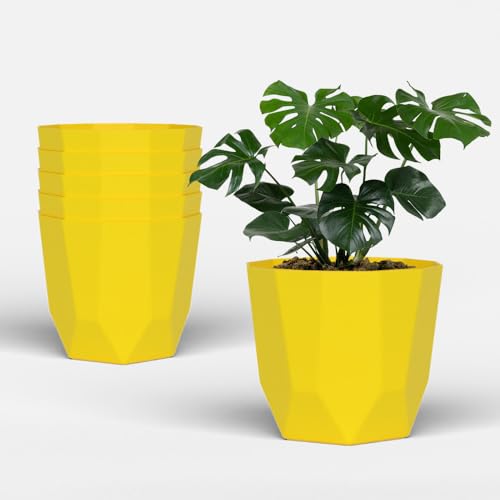 Image of YUCCABE ITALIA SHERA Hexa Plastic Planter Pot for Plants | Decorative Flower Pot | UV Protected Lightweight Indoor Outdoor Gamla for Home Decor, Balcony, Garden & Living Room