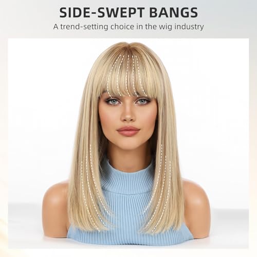 Image of KKU 16 Inch Human Hair Wig,Human Hair Wigs,Human Hair Wig With Bangs, Lady Wigs Human Hair, Real Hair Wigs For Women