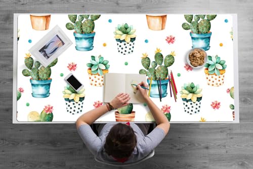 Sous-main de bureau 120x60 cm étanche pour télétravail et décoration maison cactus