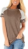 Leopard Print Tops for Women Short Sleeve Crew Neck T Shirts Coffee M
