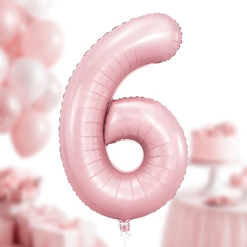 Image of KatchOn Pastel Pink Number 6 Balloon For 6th Birthday Decorations - 40 Inch