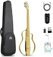 VEDO Violão Acústico Elétrico Inteligente de Bambu com Cordas de Aço - Guitarra Perfeita para Iniciantes com Sistema de Processamento Smart, Aplicativo Integrado, Performance (Cor da madeira)