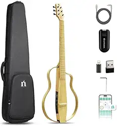 VEDO Violão Acústico Elétrico Inteligente de Bambu com Cordas de Aço - Guitarra Perfeita para Iniciantes com Sistema de Processamento Smart, Aplicativo Integrado, Performance (Cor da madeira)