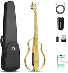 VEDO Violão Acústico Elétrico Inteligente de Bambu com Cordas de Aço - Guitarra Perfeita para Iniciantes com Sistema de Processamento Smart, Aplicativo Integrado, Performance (Cor da madeira)