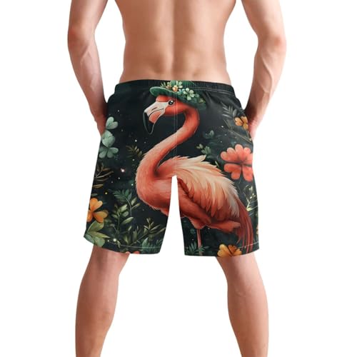Men’s Swim Trunks Pink Flamingo Green Hat Beach Board Shorts Swimming Short Pants Running Sports Surffing Shorts3