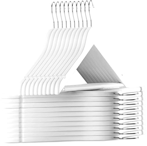 Image of Wooden Hangers for Clothes Hanging | Heavy Duty Coat Hangers with 360 Swivel Hook & Non-Slip Notches | Natural Wood Suit Hangers for Shirts, Blazer, Dresses & Saree (50, White)
