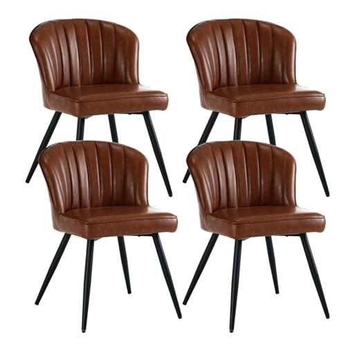 chairus Lot de 4 Chaise Salle à Manger en Cuir PU Chaise de Restaurant Moderne Fauteuil pour Salon avec Pieds en Métal (Marron)