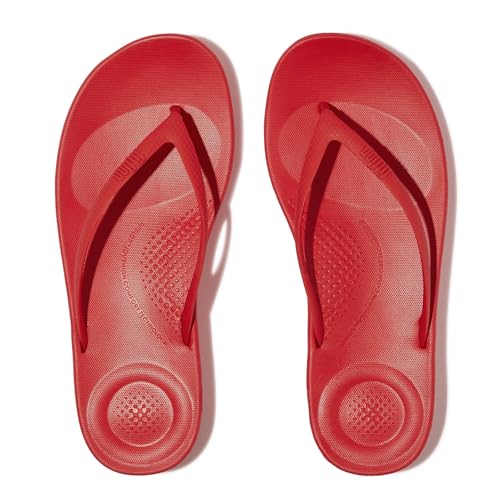 Image of FitFlop Womens iQushion Rubber Flip-Flops with Contoured Footbed for Walking, Lightweight Ergonomic Flip Flop Sandals with Arch Support and Foot Impact Pillows