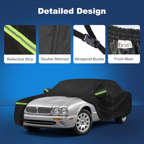 Image of QUNSUNUS Car Cover for Jaguar XJ XK XF S-Type Series 1975-2015 Cotton Inner | Waterproof Heavy 420D Oxford Outdoor All-Weather Car Covers, with Zipper and Straps, for Dust, Sun, Wind Protection