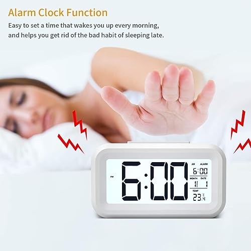 Image of HNY White Digital Alarm Clock Table Clock for Students, Home, Office, Corporate with Automatic Sensor, Date & Temperature