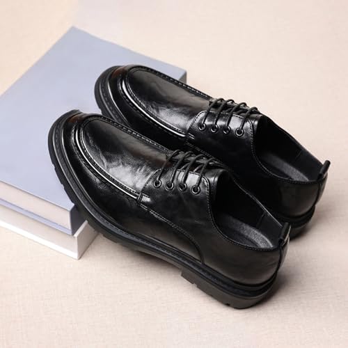 Men's Business Dress Slip-On Leather Shoes, British Style Thick Sole Breathable Casual Hand-Worn Texture, Comfortable & Stylish for Office & Casual Wear2