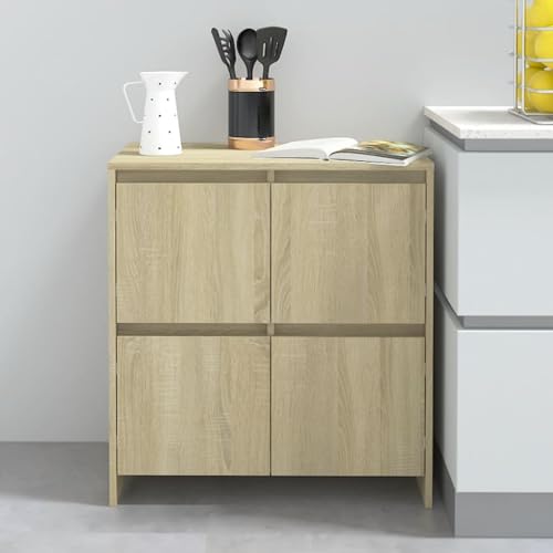Yunovire Aparador Sonoma Roble 70 x 41 x 75 cm, madera de madera, con 4 puertas, moderno espacio de almacenamiento para salón, pasillo y cocina, mueble multifuncional para su hogar