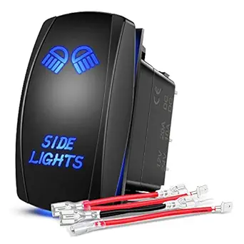Side Lights Rocker Switch Led Light Bar Switch 5Pin Laser On Off SPST switches 20A/12V 10A/24V Switch Blue with Jumper Wires Set for Cars Trucks RVs,2 Years Warranty