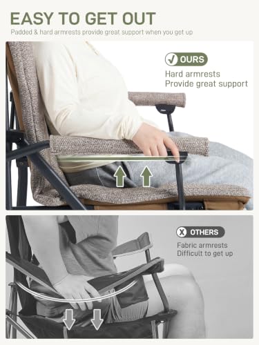 Image of EVER ADVANCED Padded Oversized Folding Camping Chair for Adults, Heavy Duty Lawn Chair with Side Pockets, Portable Collapsible Quad Chair for Outside, Support Up to 500lbs, Brown
