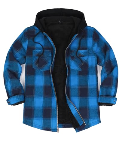 Image of ZENTHACE Men's Sherpa Lined Full Zip Hooded Plaid Shirt Jacket