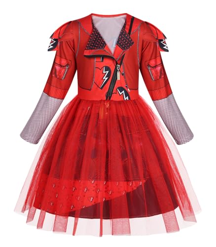 WonderBabe Red Costume Long sleeve Tulle Mesh Dress Princess Birthday Halloween Dress up Outfit size 7-8