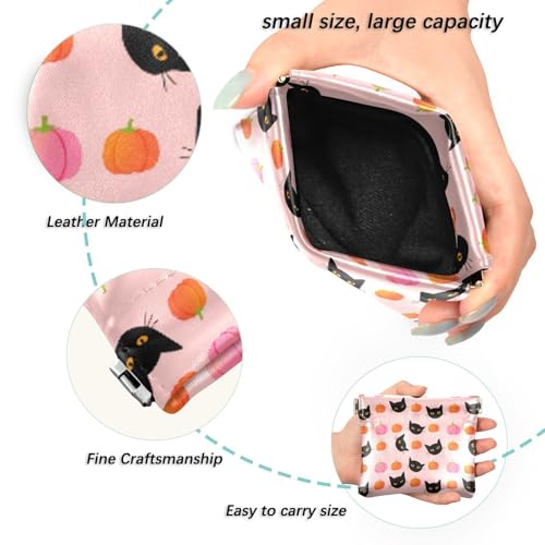 Halloween Cats Pattern Coin Purse Leather Pouch Change Purse, Squeeze Coin Pouch for Cards, Keys & Lipsticks, Unisex2