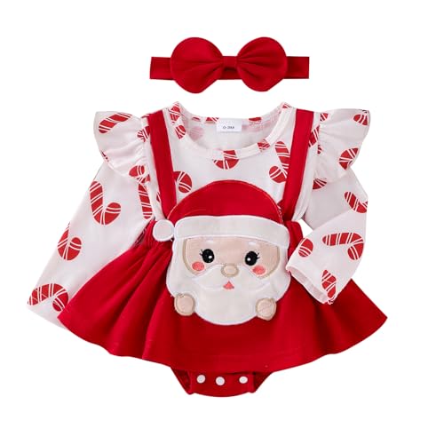 Image of Xiaodriceee Newborn Baby Girl Halloween Thanksgiving Christmas Outfit Long Sleeve Romper Dress with Headband 0-18M