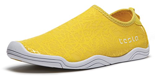 TSLA Men & Women Slip-On Quick-Dry Beach Aqua Shoes, Aqua Minimalist(a101) - Yellow
