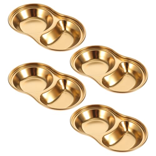 CALLARON Set de 4 Platos para Condimentos de Acero Inoxidable 304 Diseño Doble Celda, Versátiles y Fáciles de Limpiar para Barbacoas Interiores y Picnics