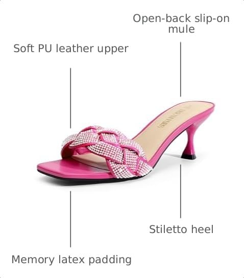 Image of DREAM PAIRS Heels for Women Rhinestone Open Toe Low Kitten Heels Sexy Stilettos Heels Pump Sandals Party Evening Prom Dance Dress Shoes