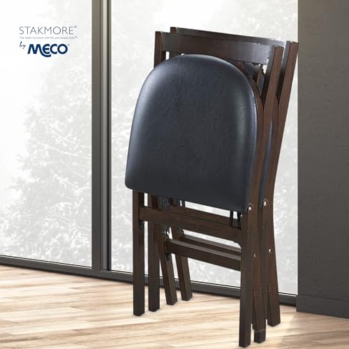 MECO Stakmore Premium Solid Wood Dining Table Compact Folding Chair Set with Fabric Padded Upholstered Seat, Espresso/Black (Set of 2)