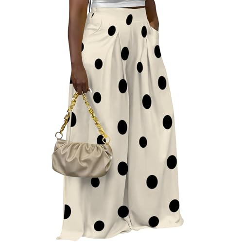 Womens Polka Dot Print Wide Leg Pants Casual High Waisted Long Palazzo Pants Trousers with Pockets2