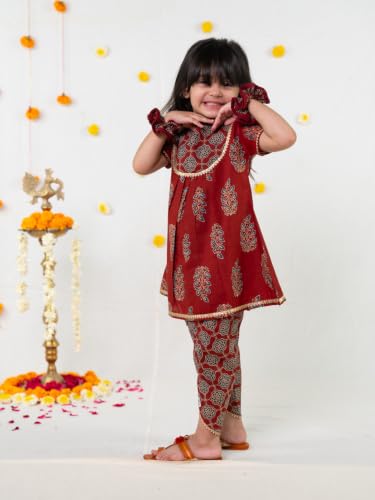 Image of POLKA TOTS Girls Cotton Kurta Dhoti Set | Traditional Ethnic Wear for Kids Girls | Festival Dress for Diwali Navratri Pooja Wedding Party | Indian Traditional Outfit for Girls | 6 Months - 8 Years
