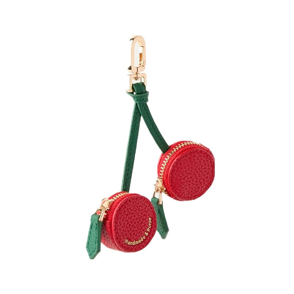 Cherry Design Coin Purse Charm, Red and Green, 6 inch Length
