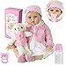 Produktbild haojiaa Reborn Puppen Mädchen, die rosa Pullover und weißen Rock mit Spielzeugbär, Silikon Babypuppen Reborn Baby Dolls 22 Zoll
