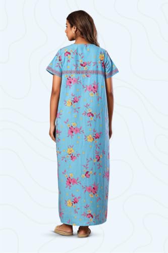 Image of NIHSAMAH Cotton Nighty for Women with Pocket, Premium Printed Long Nighty | Comfortable & Fancy Sleepwear /Nightwear