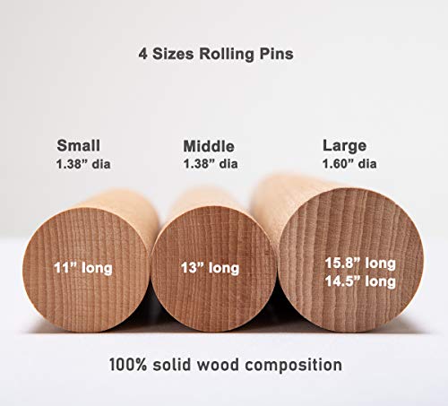 Bundle Gobam Wood Rolling Pin - Dough Roller For Pasta, Cookies, Pie, Pizza, Chapati, Fondant, Rolling Pins For Baking, Bread Making Tools And Supplies, Small, Medium, Large, Xl #TOP4